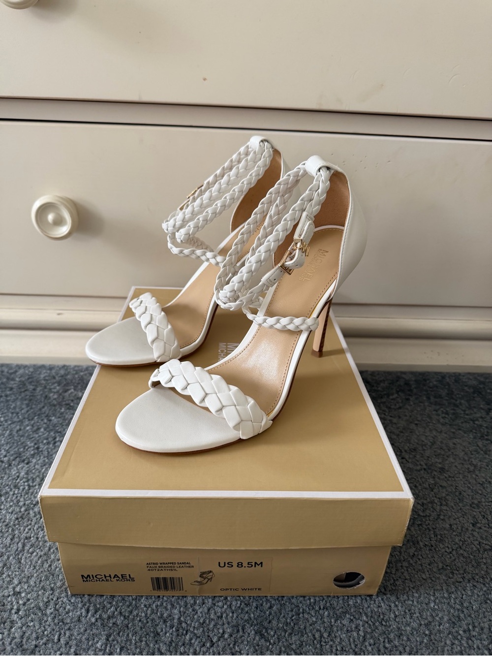 Michael Kors White Braided Strap High Heel Sandals - Astrid Wrapped